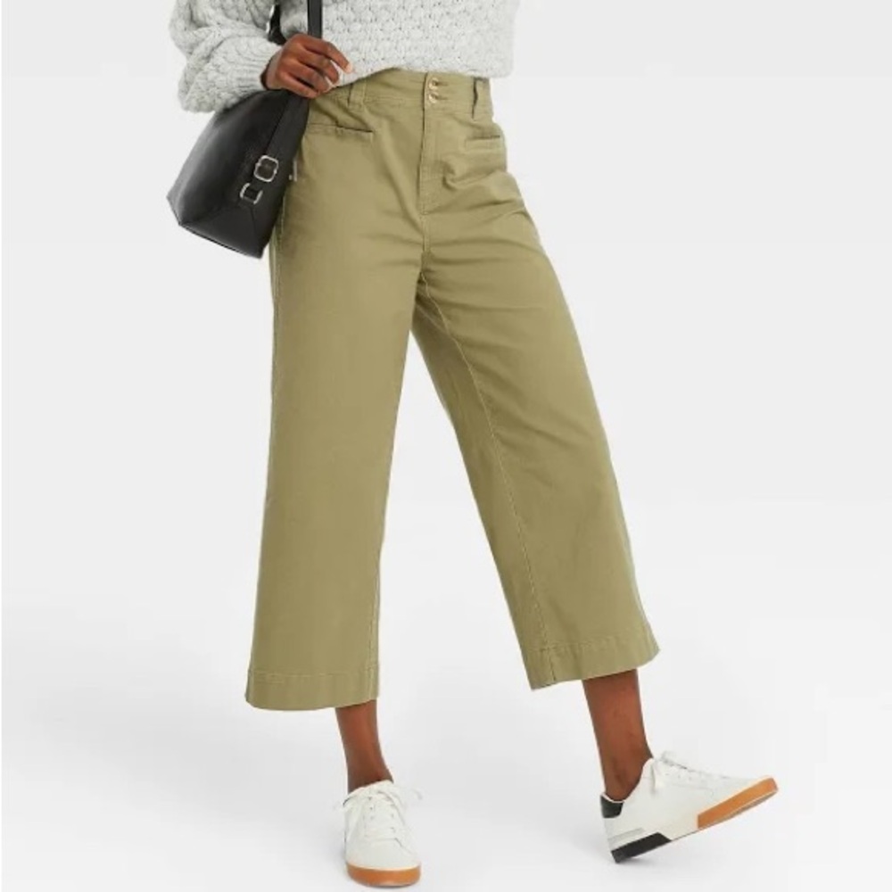 Women's Cropped Wide Leg Pants - A New Day™ Olive Green size 4 NWT